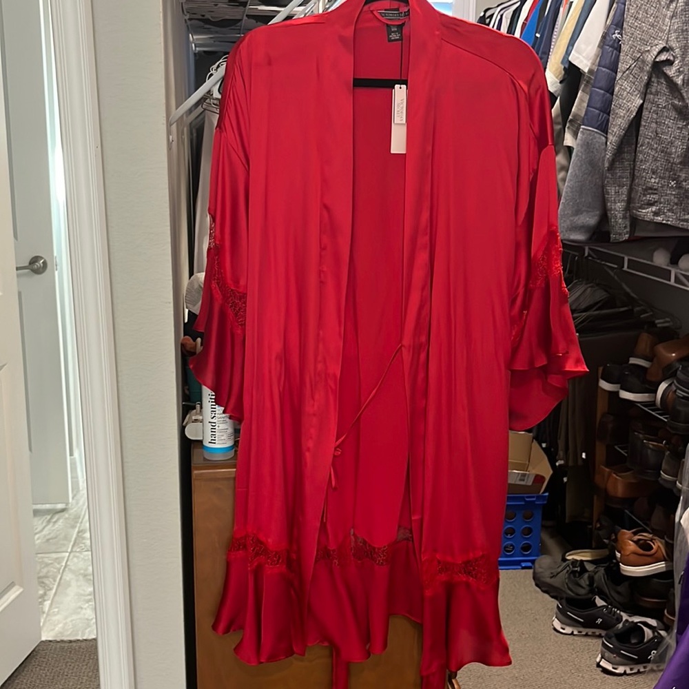 Victoria’s Secret red silk robe, brand new with tags